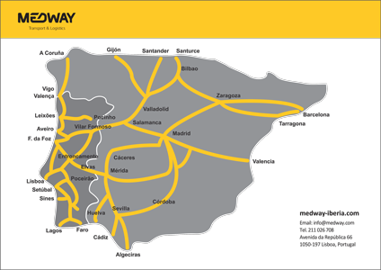 Mapas de rede da MEDWAY para transporte de mercadorias